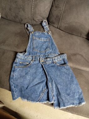 Zara Kids Classic Blue Denim Overall Skirt 134cm